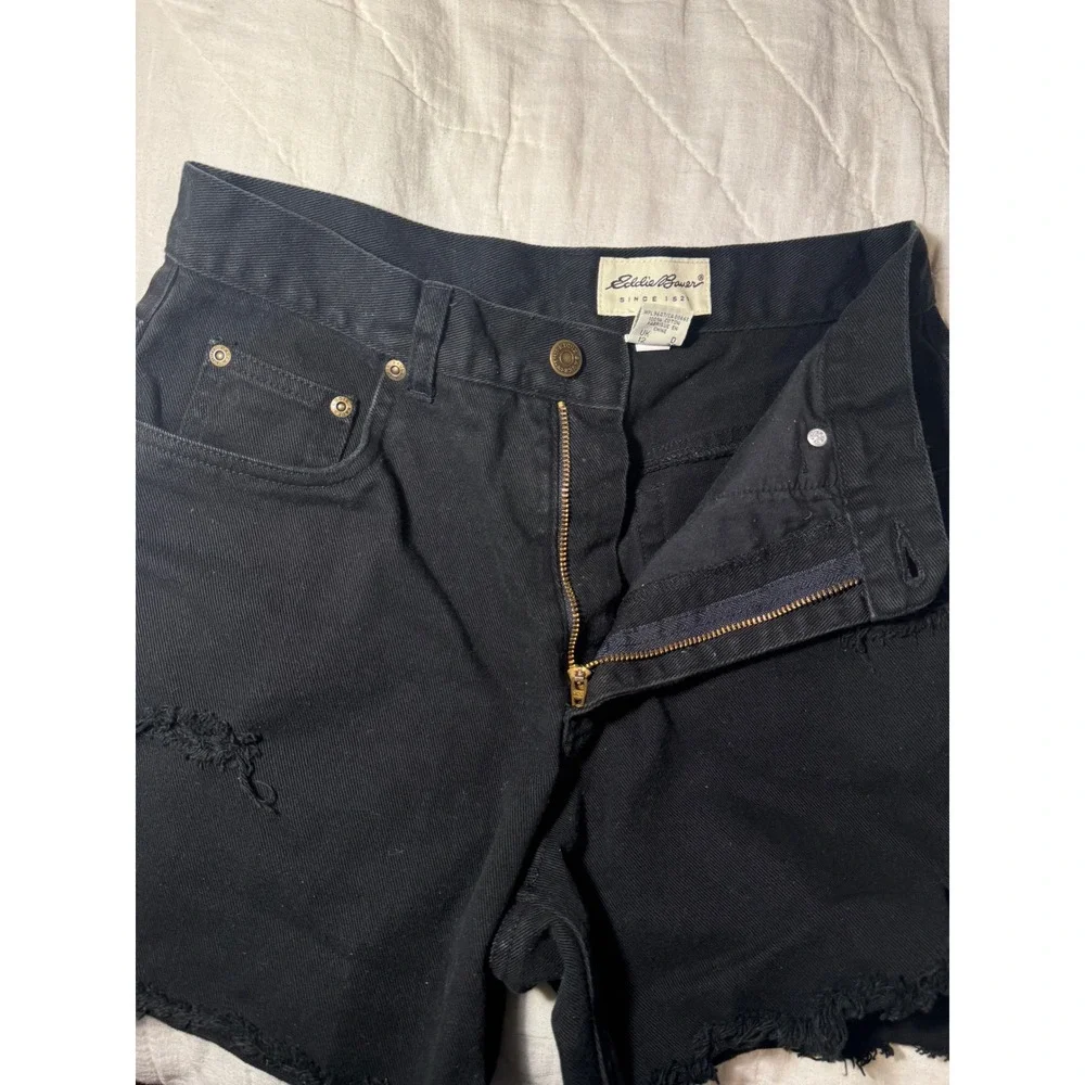 Eddie Bauer Black Distressed High Waisted Denim Shorts Frayed Hem Womens Size 8 - Picture 10 of 10